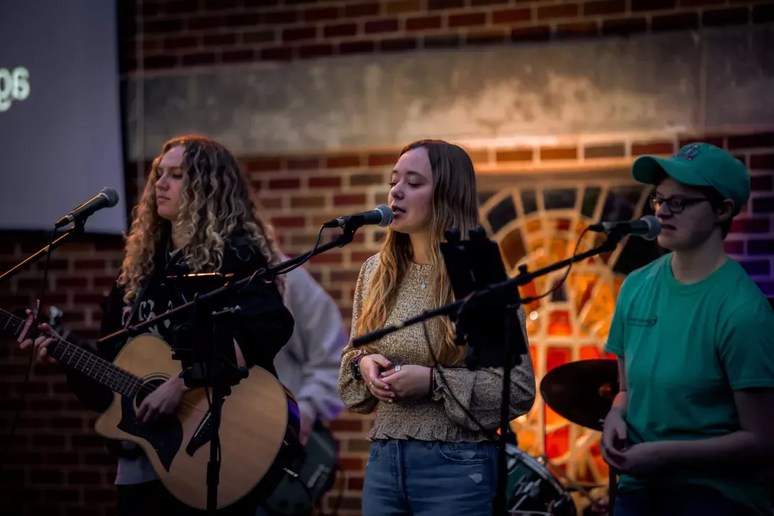 Students on worship team